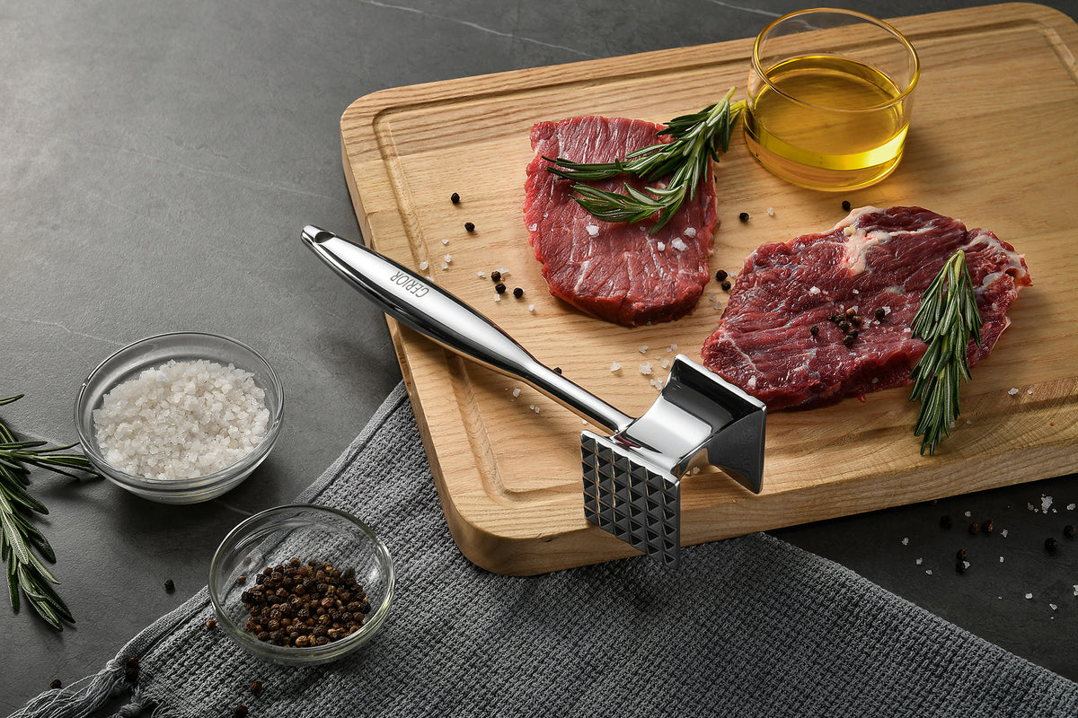 Solid Cast Stainless Steel Meat Tenderizer - Heavy Duty Hammer Mallet | Gerior