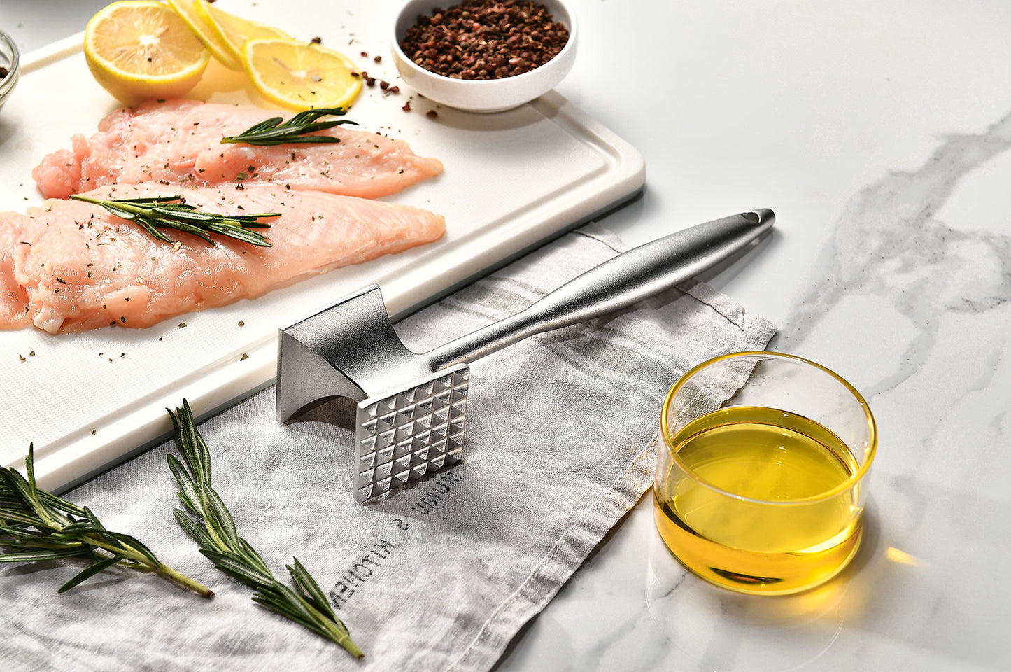 Cast Stainless Steel Meat Tenderizer - Heavy-Duty Dishwasher Safe Hammer Mallet Tool & Chicken Pounder