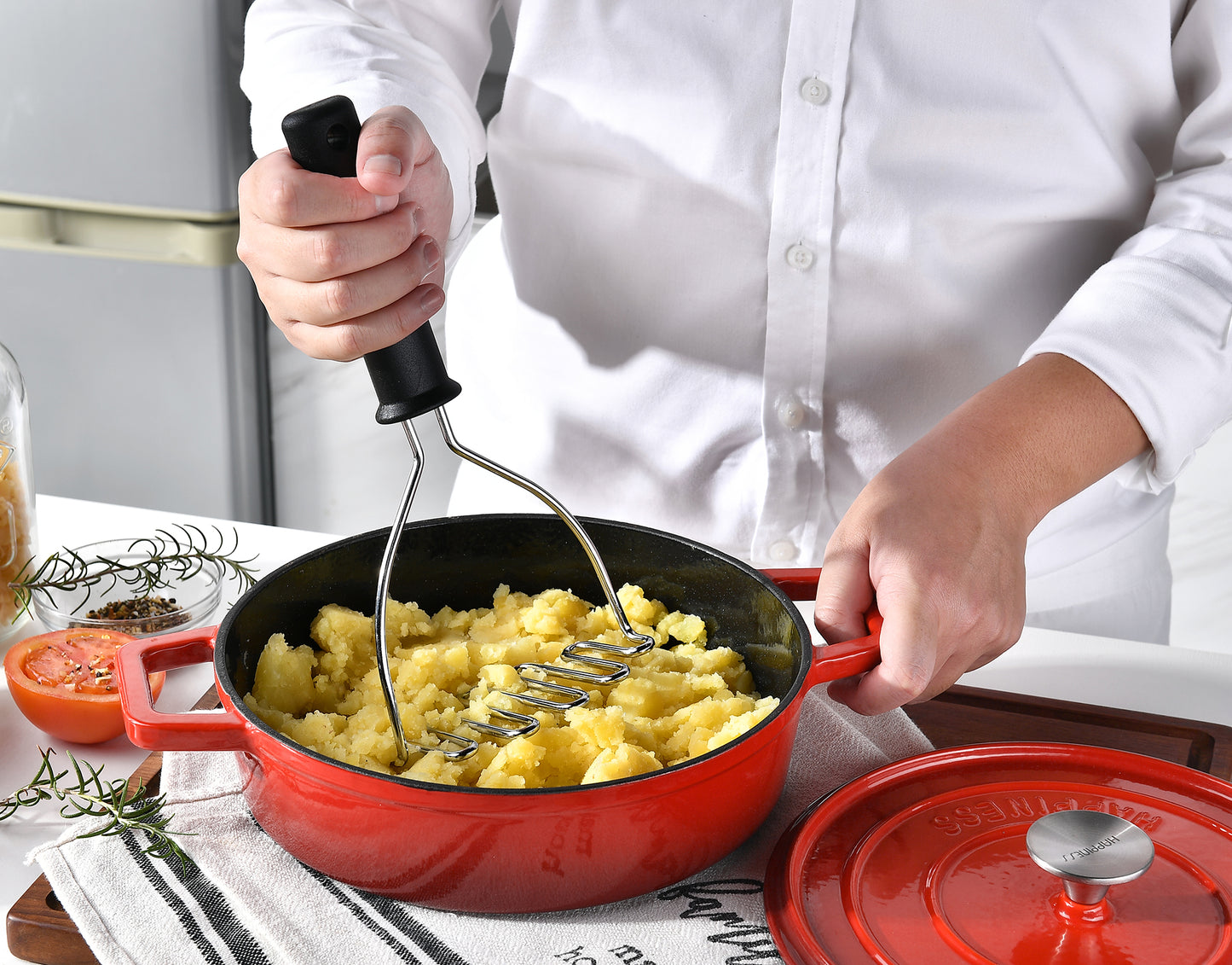 Potato Masher - Stainless Steel Wire Kitchen Tool for Mashing Vegetable, Avocado