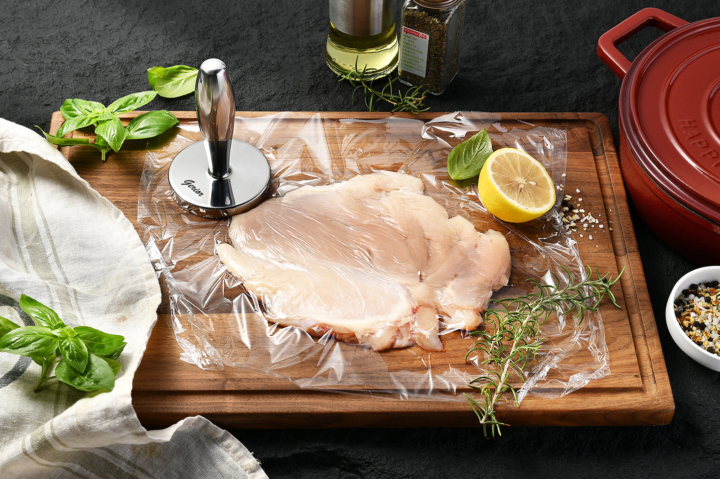 Meat Pounder Tenderizer - Solid Cast Stainless Steel Round Chicken Flattener Tool