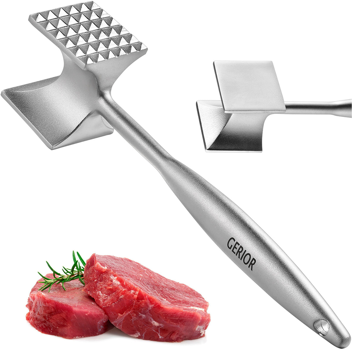 Cast Stainless Steel Meat Tenderizer - Heavy-Duty Dishwasher Safe Hammer Mallet Tool & Chicken Pounder