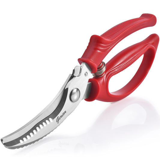 Heavy Duty Poultry Shears - Kitchen Scissors for Cutting Chicken, Poultry, Game, Meat - Chopping Vegetable - Spring Loaded - Red