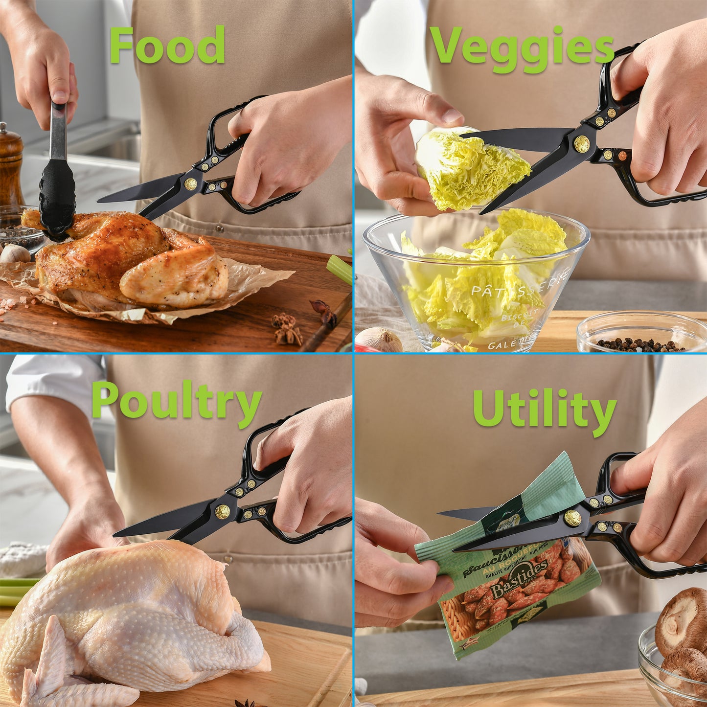 Titanium Plated Kitchen Scissors, Heavy Duty Shears