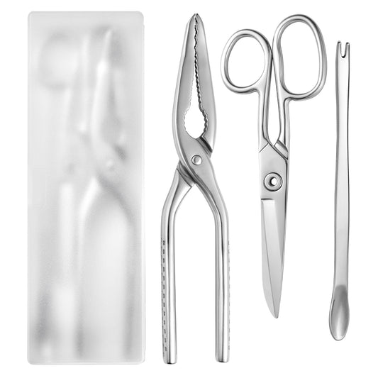 Crab Leg Crackers and Tools Set - Lobster Cracker, Scissors, Picker/Fork - Full Stainless Steel